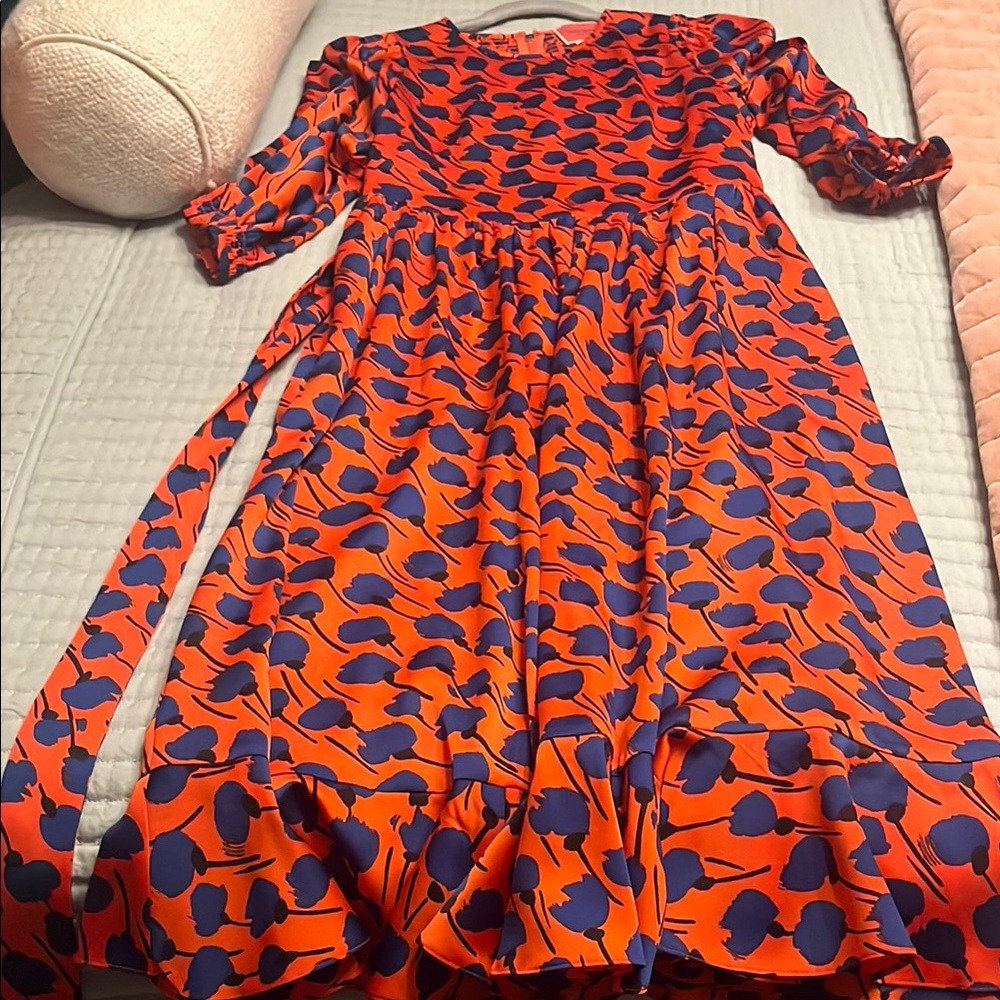 Red Polka Dot Midi Dress with 3/4 Bishop Sleeve - Picture 4 of 5